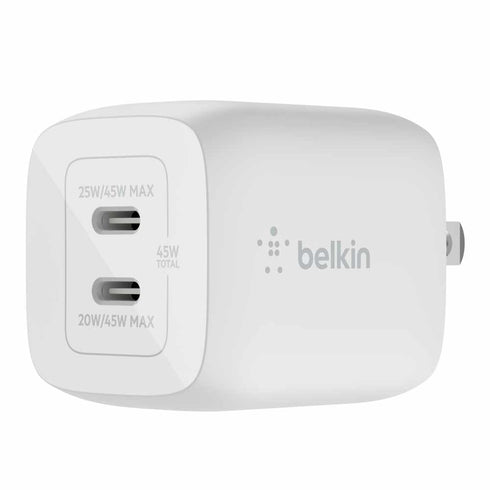 Belkin BoostCharge Dual USB-C GaN Wall Charger 45W WCH011dqWH