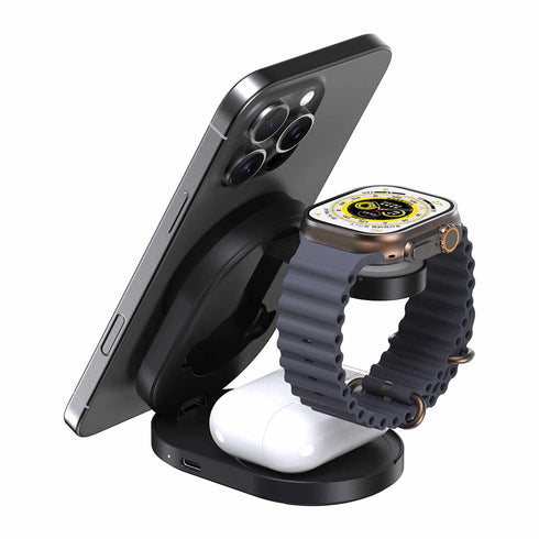 Blu Element Qi2 3-in-1 Foldable Wireless Charging Stand 15W MagSafe-Compatible BEWCQi23IN1F