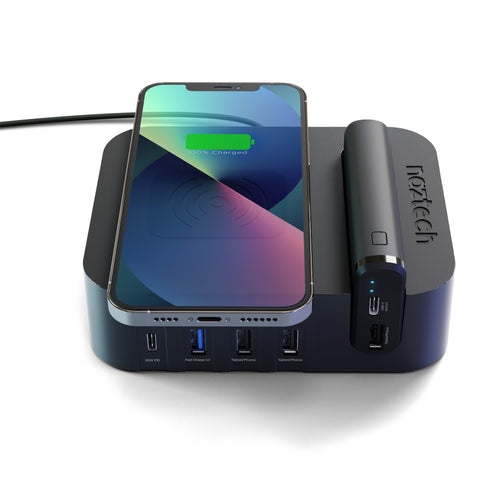 Naztech 65W Ultimate Charging Station Pro USBforC Wall Charger w/ Qi + 4000 mAh Portable Power Ban 15511