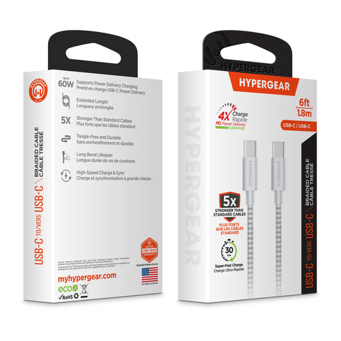HyperGear 6 ft. 180cm USB-C to USB-C Braided Charge and Sync Cable 15966