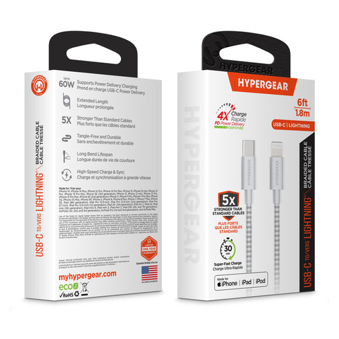 HyperGear 6 ft. 180cm USB-C to Lightning Braided Charge and Sync Cable 15964