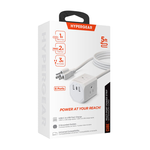HyperGear CUBE Multi-Port Power Strip Extension Cord 15706