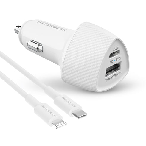 HyperGear SpeedBoost 25W USB-C PD + 12W USB Fast CLA Car Charger w/ PPS 4ft Lightning Cable 15623