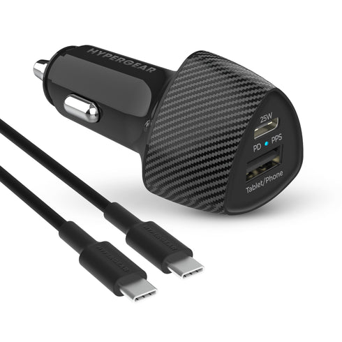 HyperGear SpeedBoost 25W USB-C PD + 12W USB Fast CLA Car Charger w/ PPS 4ft USB-C Cable 15622