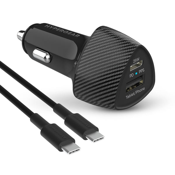 HyperGear SpeedBoost 25W USB-C PD + 12W USB Fast CLA Car Charger w/ PPS 4ft USB-C Cable 15622