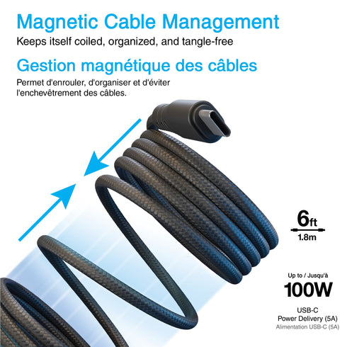 Naztech 6 ft (180cm) ReCoil USB-C to USB-C Magnetic Braided Cable 16048