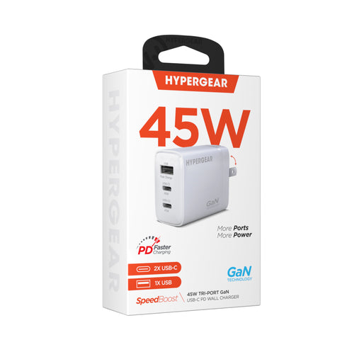 HyperGear 45W Tri-Port Dual USB-C + Single USB-A Wall Charger Travel Hub 16238HIT