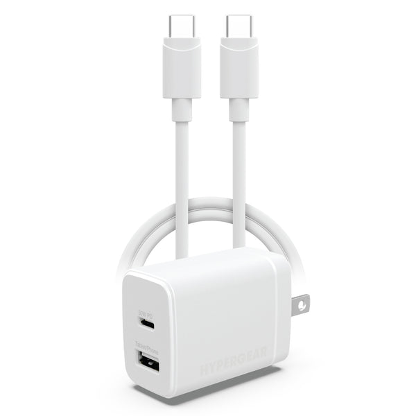 HyperGear Basics 30W Dual Port USB-C + USB-A Wall Charger Travel Hub 16015