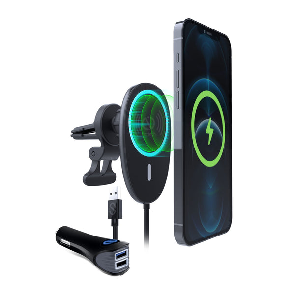 Naztech MagLock Fast Charging Vent Mount w/ Dual Port CLA Car Charger 15448