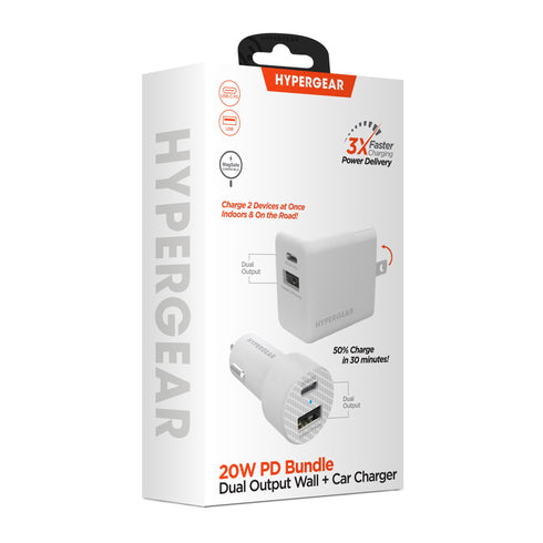 HyperGear 20W Dual Port USB-A + USB-C CLA + Wall Charger Bundle Pack 15408