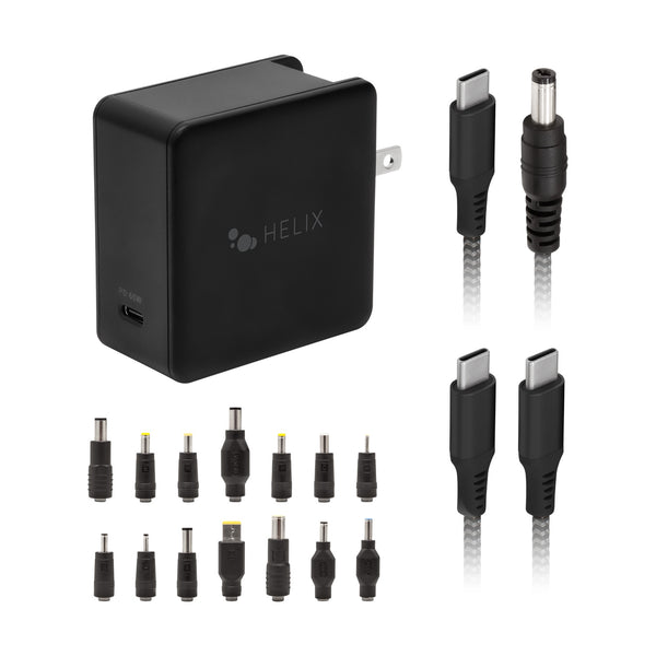 Helix/Retrak Apple/PC Laptop Charger 65W 14 Tips + 6 inch USB-C Cable ETHNBC65U
