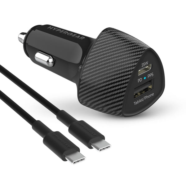 HyperGear SpeedBoost 25W USB-C PD + 12W USB Fast CLA Car Charger w/ PPS 4ft Lightning Cable 15622
