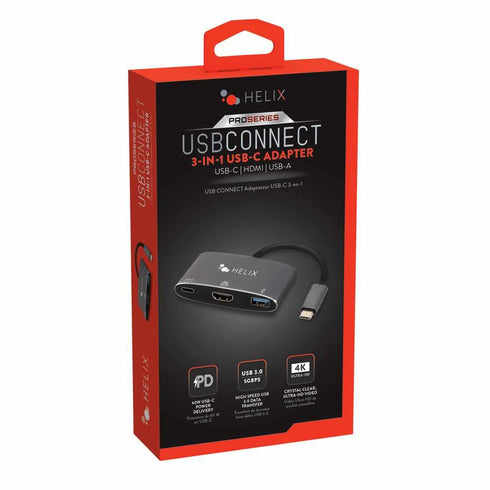 Helix/Retrak 3-in-1 USB-C Adapter with USB-A HDMI and USB-C Ports ETHHUB3