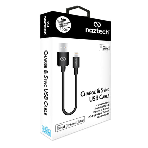 Naztech 6in. USBforA to Lightning Charge and Sync Cable for Black 13432 633755134326