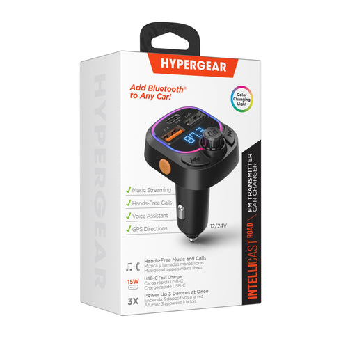 HyperGear Intellicast Road FM Bluetooth Transmitter w/ 15W CLA Car Charger 15857