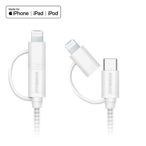 HyperGear 1 ft. 30cm 2-in-1 USB-C to USB-C + USB-C to Lightning Braided Charge and Sync Cable 16170HIT