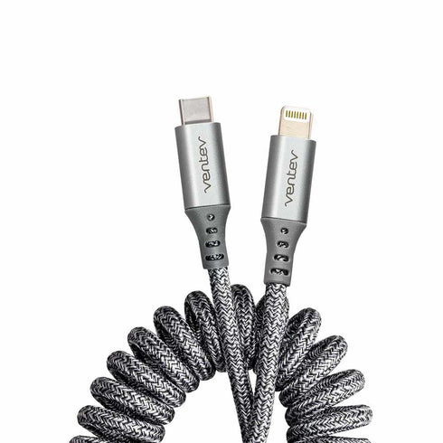 Ventev Charge/Sync Helix Coiled USB-C to Lightning Cable 3ft HC3GRY252382