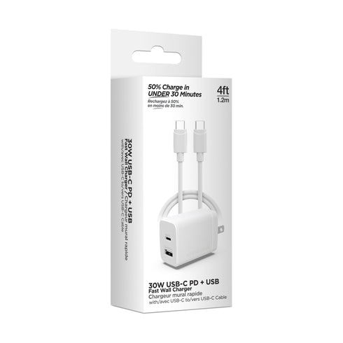 HyperGear Basics 30W Dual Port USB-C + USB-A Wall Charger Travel Hub 16015