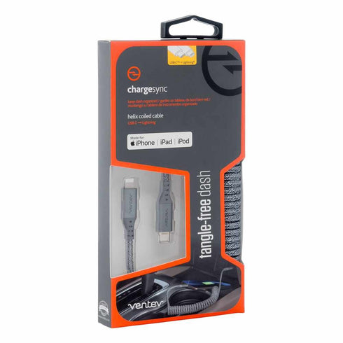 Ventev Charge/Sync Helix Coiled USB-C to Lightning Cable 3ft HC3GRY252382