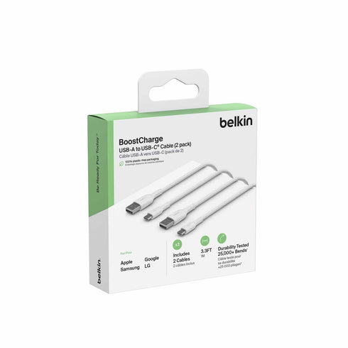 Belkin BoostCharge USB-C to USB-A Cable 1mt (2 Pack) CAB001bt1MWH2PK