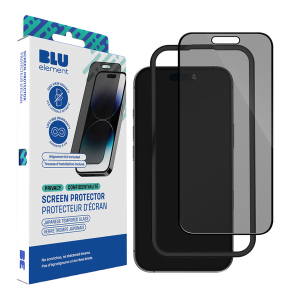 Blu Element Privacy Tempered Glass Screen Protector w/Installation Kit for iPhone 16 BEPGIKIP16