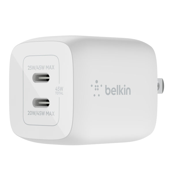 Belkin BoostCharge Dual USB-C GaN Wall Charger 45W WCH011dqWH
